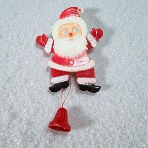 Vintage Jumping Jacks Plastic Santa Claus Pull String Brooch Pin